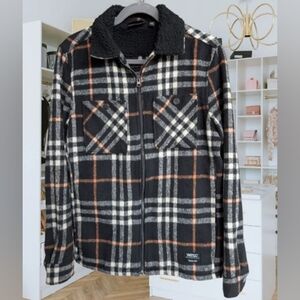 WeSC Liam Plaid Shacket Chore Coat w/ Sherpa Collar Unisex